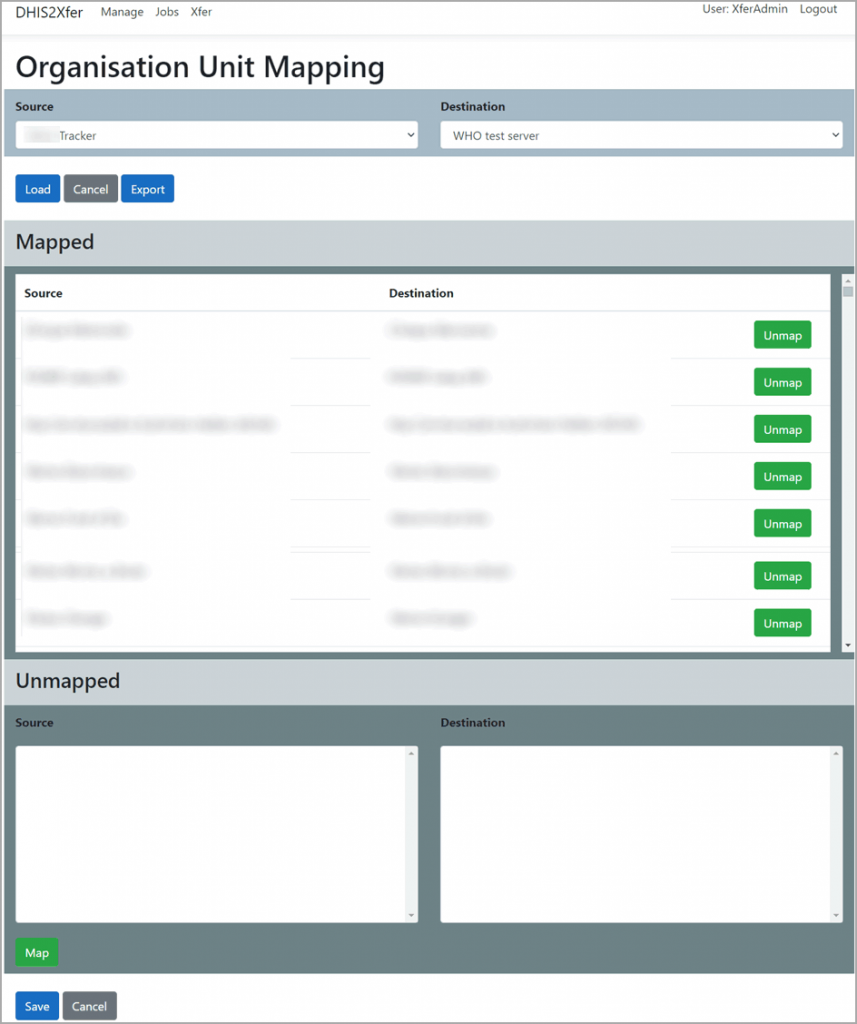 DHIS2Xfer Organization Unit Mapping Screenshot